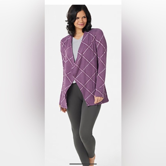 Cuddl Duds Jackets & Blazers - New! Cuddl Duds Top Wrap. Comfortwear Violet Windowpane Cascade Front.Large